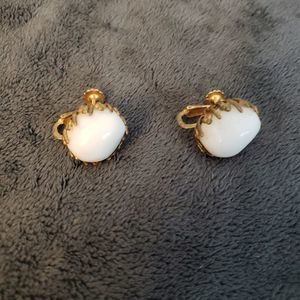 Vintage Miriam Haskell Milk Glass Earrings